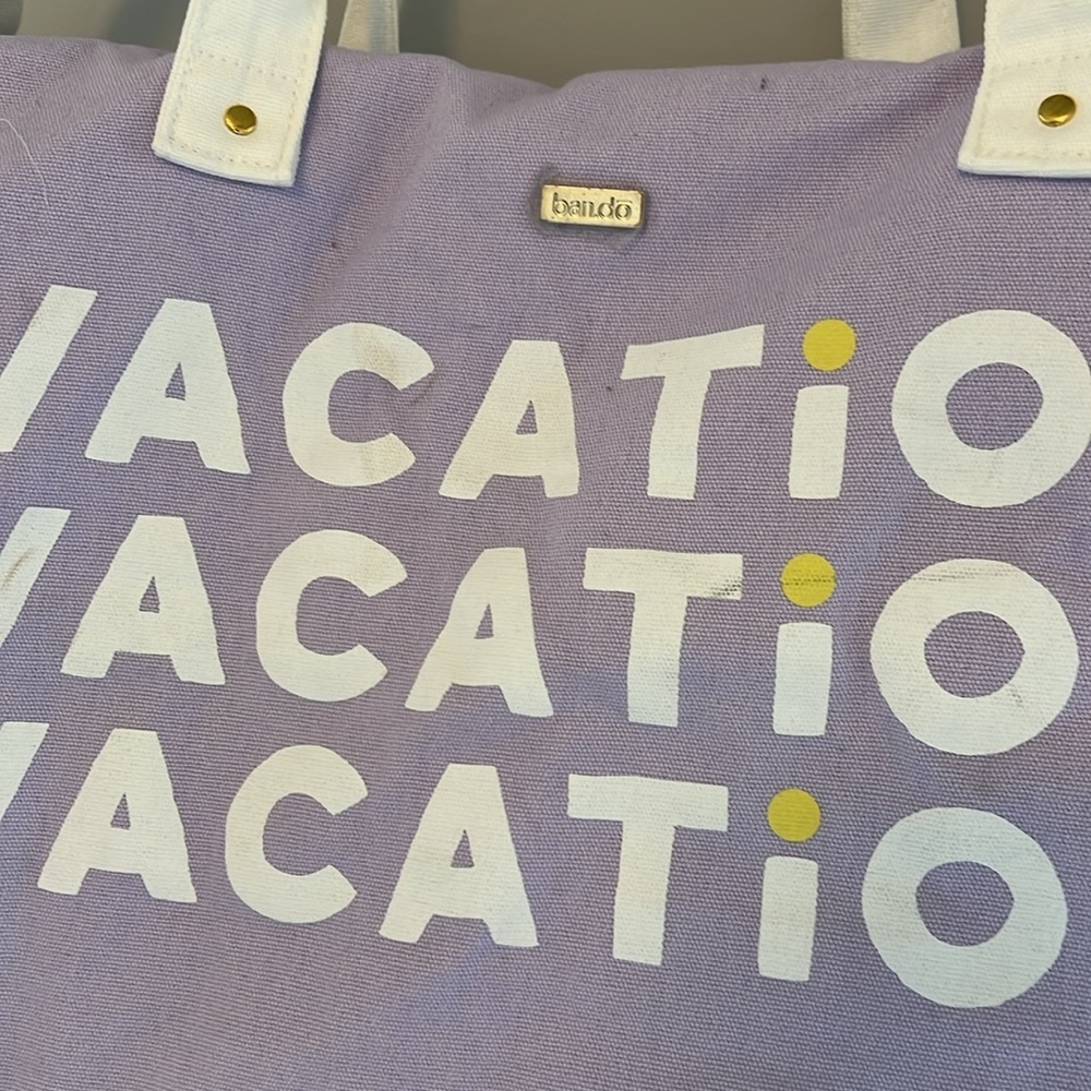 Ban.do Getaway Vacation Duffle Bag Purple Silver Canvas Weekend Bag Tote - Picture 5 of 10